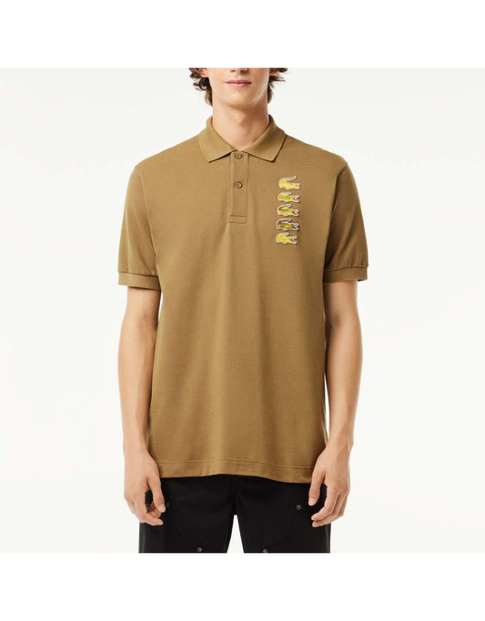 Camisa polo masculina Lacoste Crocodile Badge Piqué em marrom