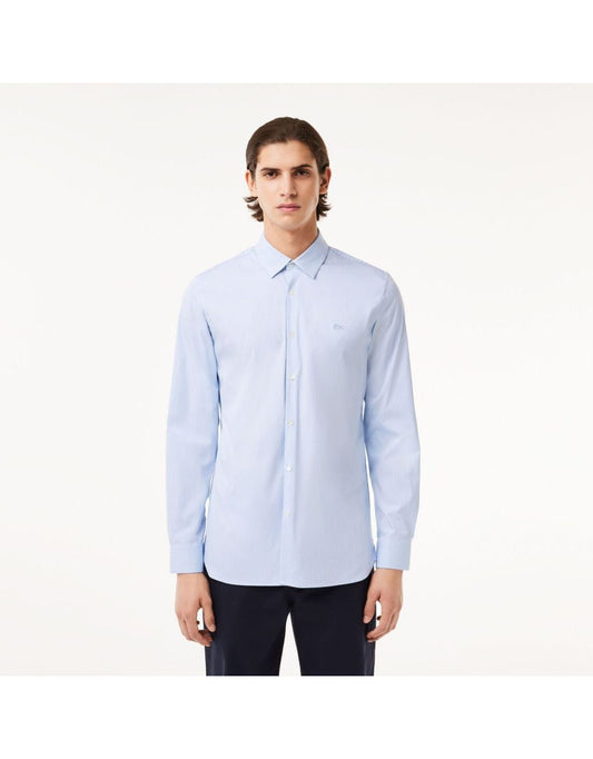 Camisa masculina Lacoste Slim Fit Striped Stretch Poplin - Azul