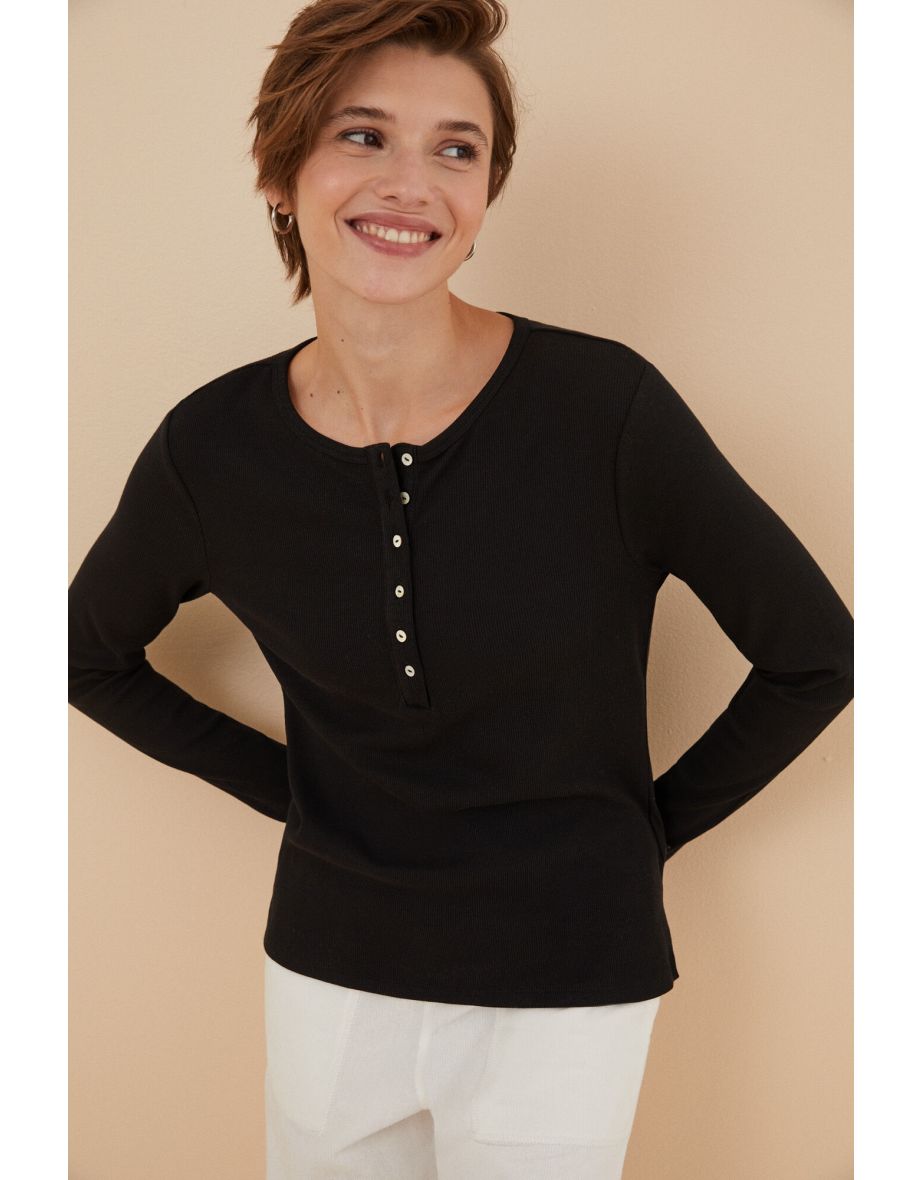 Camiseta de algodón de manga larga gris oscuro