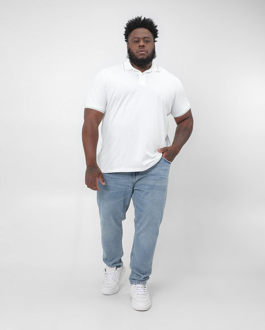 Calça jeans masculina plus size com cintura elástica e jeans de piscina