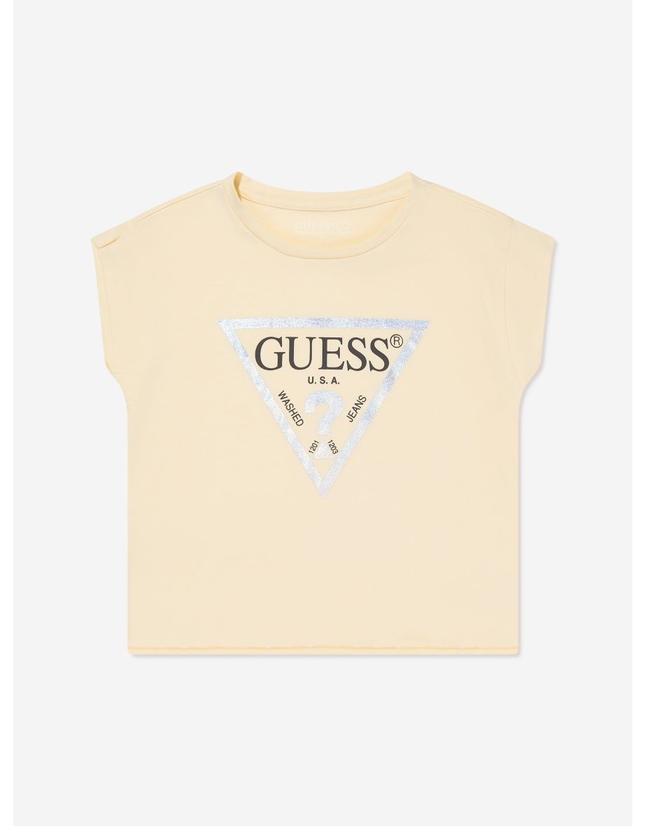 Camiseta con logo recortada amarilla para niña