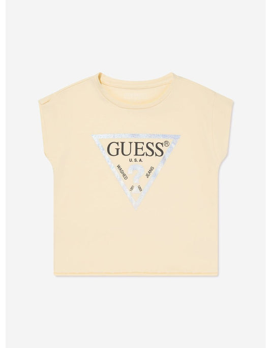 Camiseta con logo recortada amarilla para niña