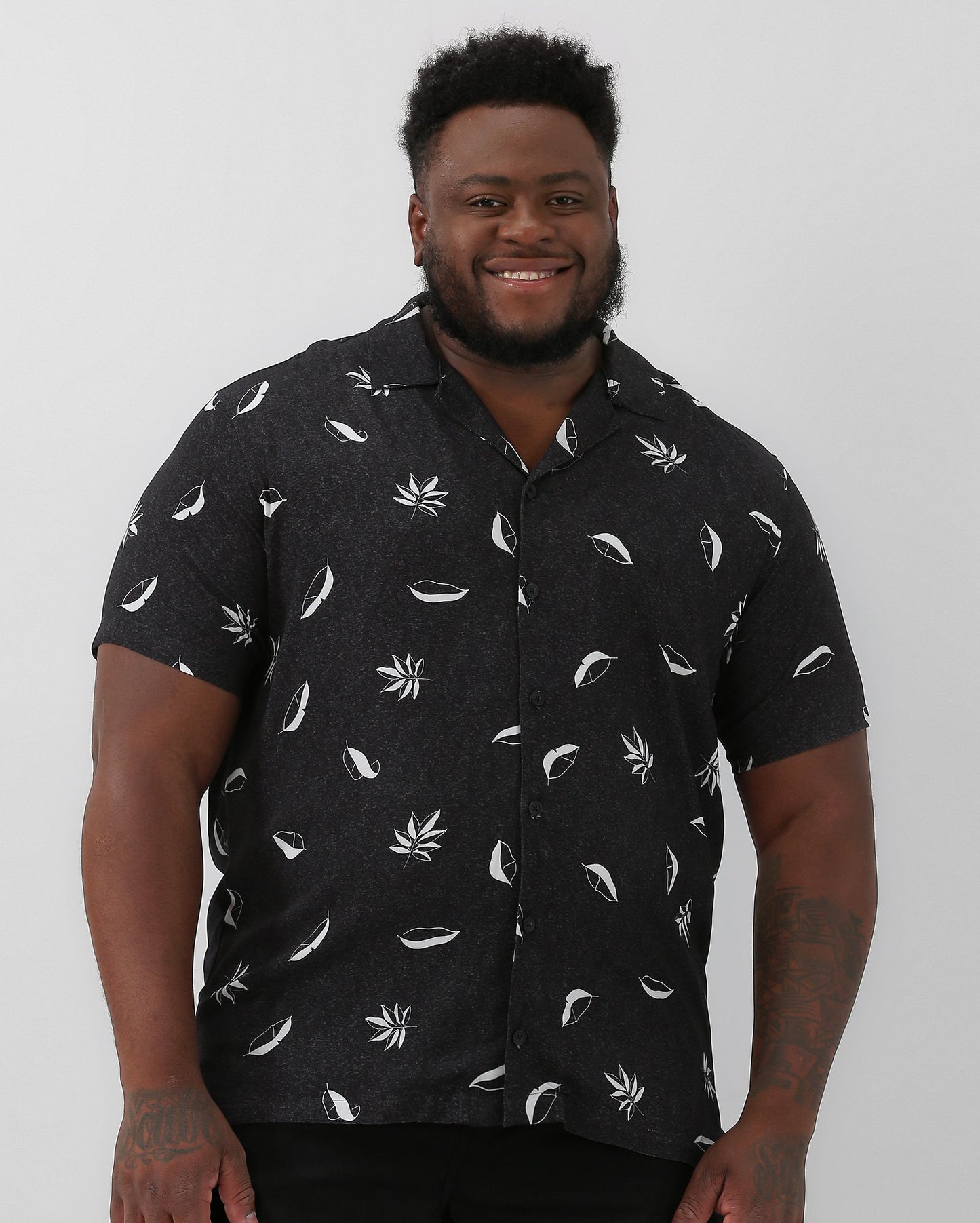 Men's Plus Size Black Leaf Print Shirt | Allman By Riachuelo