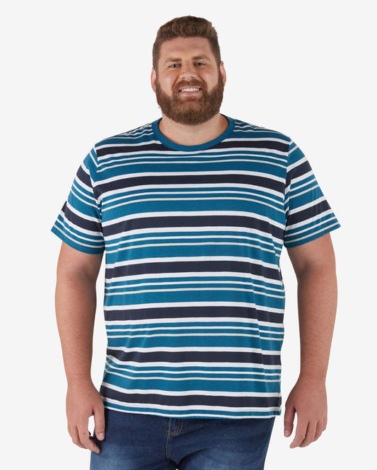 Camiseta masculina de manga curta listrada plus size em verde-esmeralda