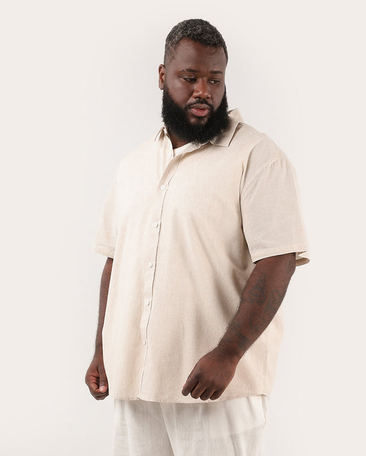 Camisa de linho regular plus size masculina - Bege claro | Original Plus By Riachuelo