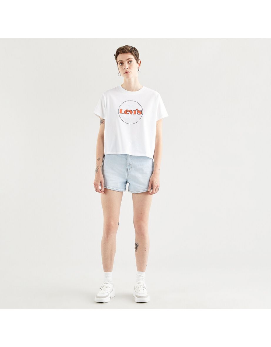 Maglietta cropped in cotone con logo e girocollo