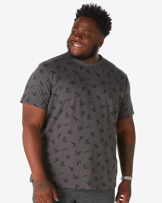 Camiseta masculina plus size de manga curta com estampa de folhas em cinza-carvão - Allman by Riachuelo