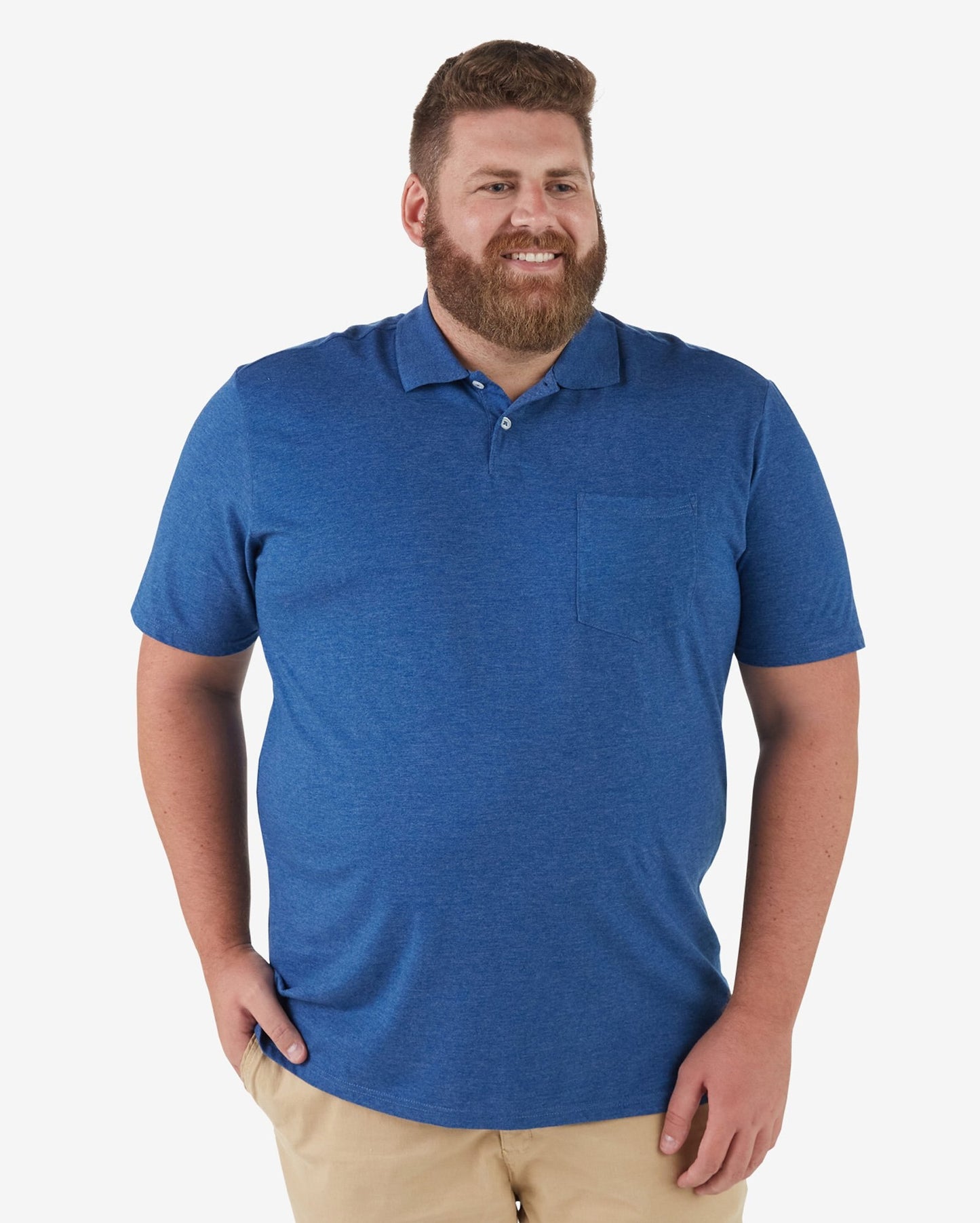 Camisa polo masculina de manga curta tradicional plus size em azul | Pool Basics
