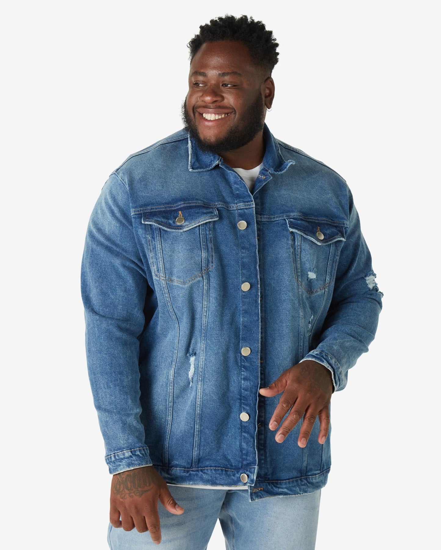 Giacca da uomo Plus Size in denim chiaro e consumato di Allman per Riachuelo