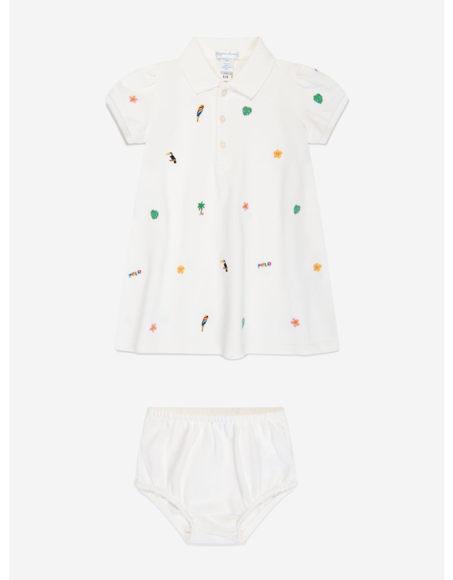 Vestido polo blanco Schiffli para bebé niña