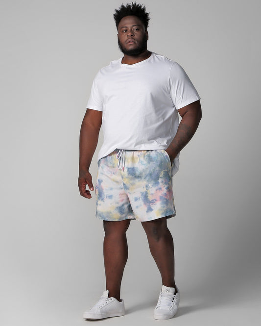 Shorts masculinos Plus Size Elastic Waist Tie Dye White da Allman para Riachuelo