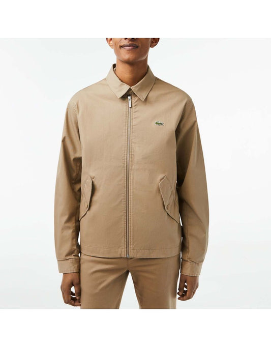 Jaqueta masculina com zíper com logotipo da Lacoste em creme