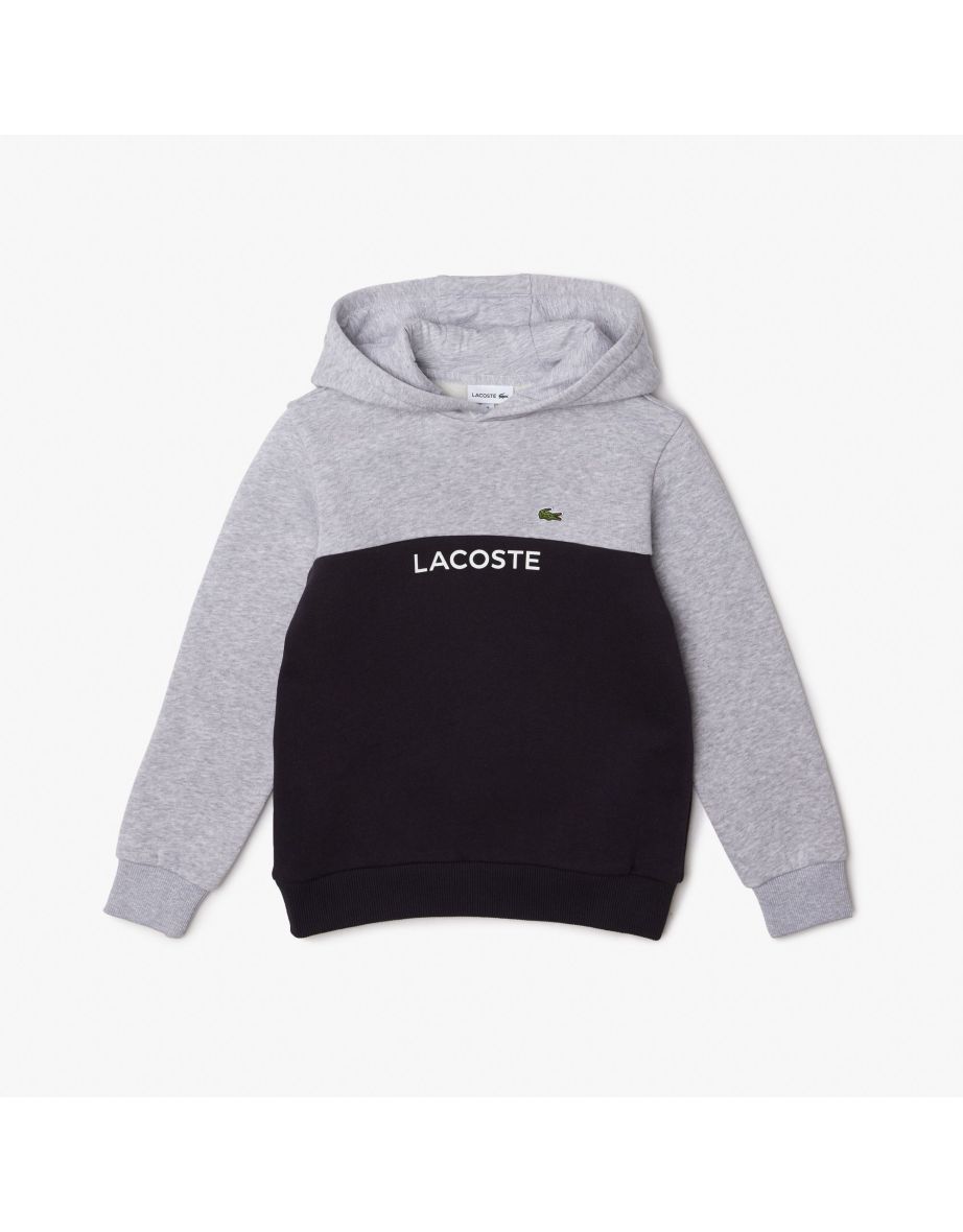 Boy's Lacoste Cotton Flannel Colorblock Hoodie in Blue
