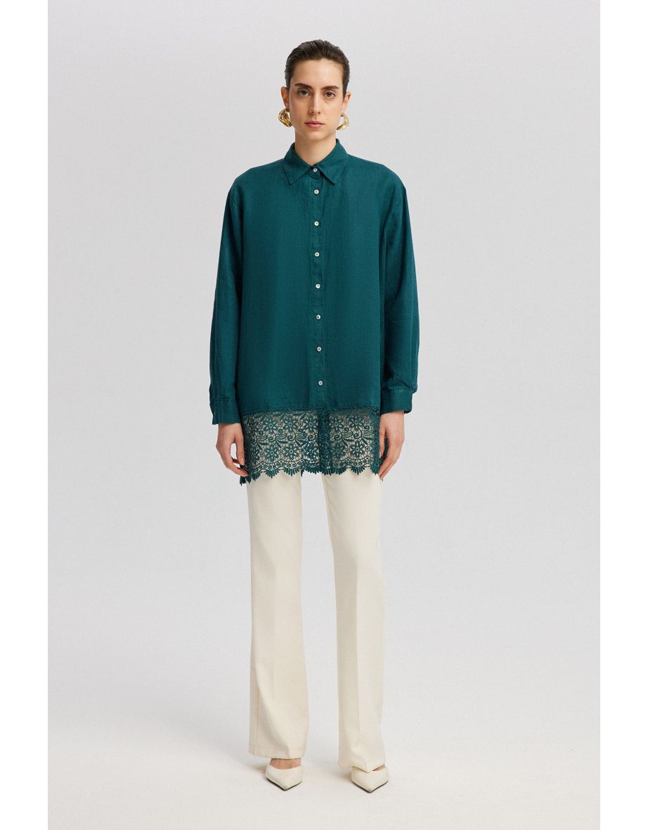 Camicia in 100% lino con dettagli in pizzo