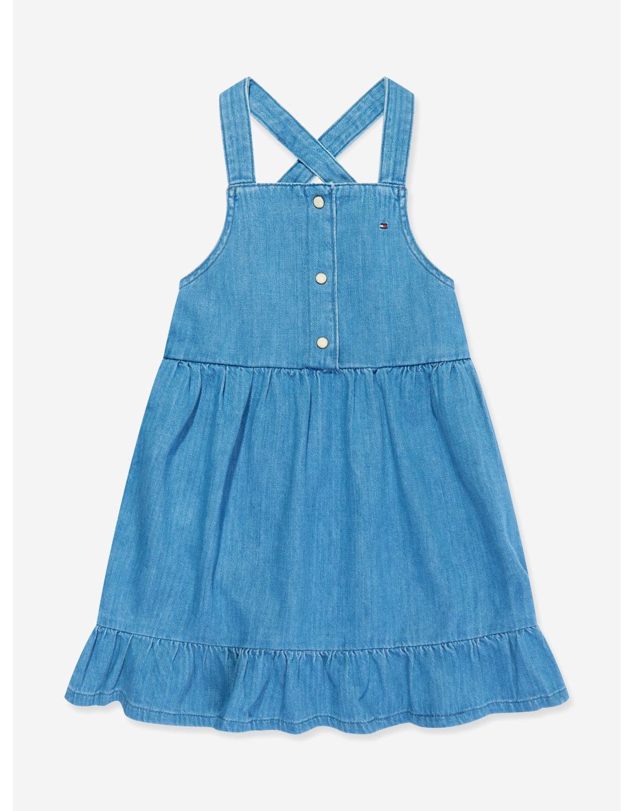 Vestido jeans de verão com alças para meninas em azul