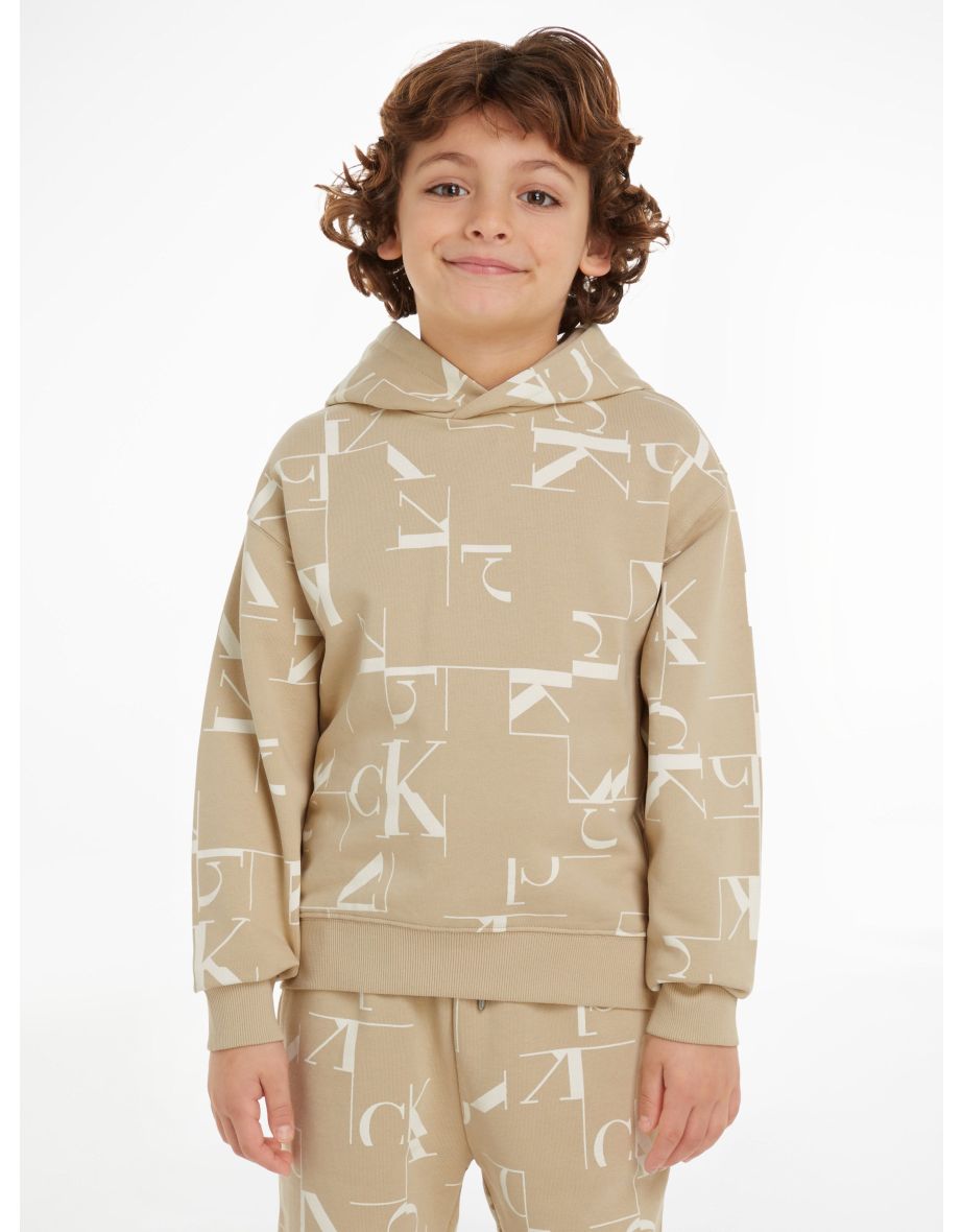 Felpa con cappuccio con stampa City Grid Beige per ragazzi