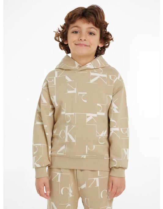 Felpa con cappuccio con stampa City Grid Beige per ragazzi