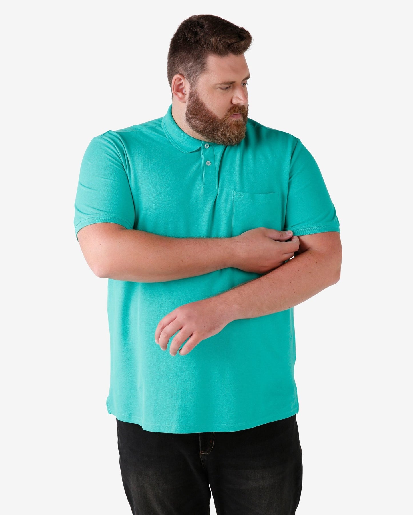 Camisa polo masculina de manga curta plus size em verde | Pool Basics
