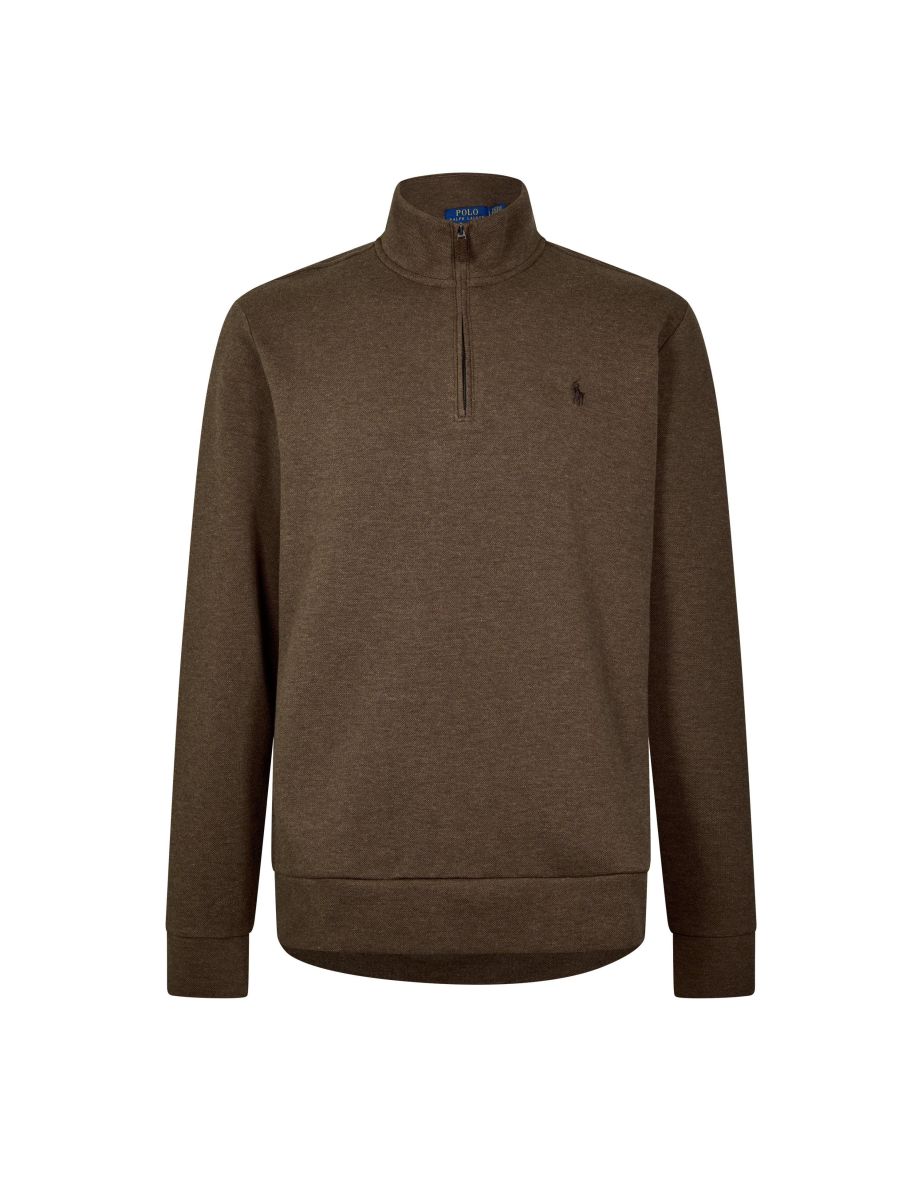 Jersey de hombre Polo Ralph Lauren marrón de malla de punto doble con cremallera 3/4