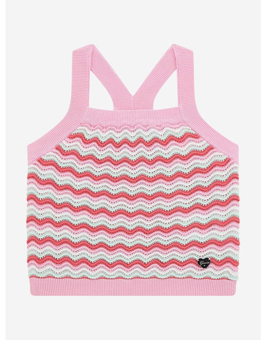 Canotta da bambina con maglia ondulata rosa