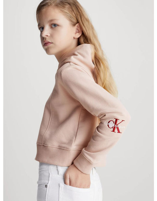 Felpa con cappuccio Calvin Klein Girls' Pink Monogram Off-Placement