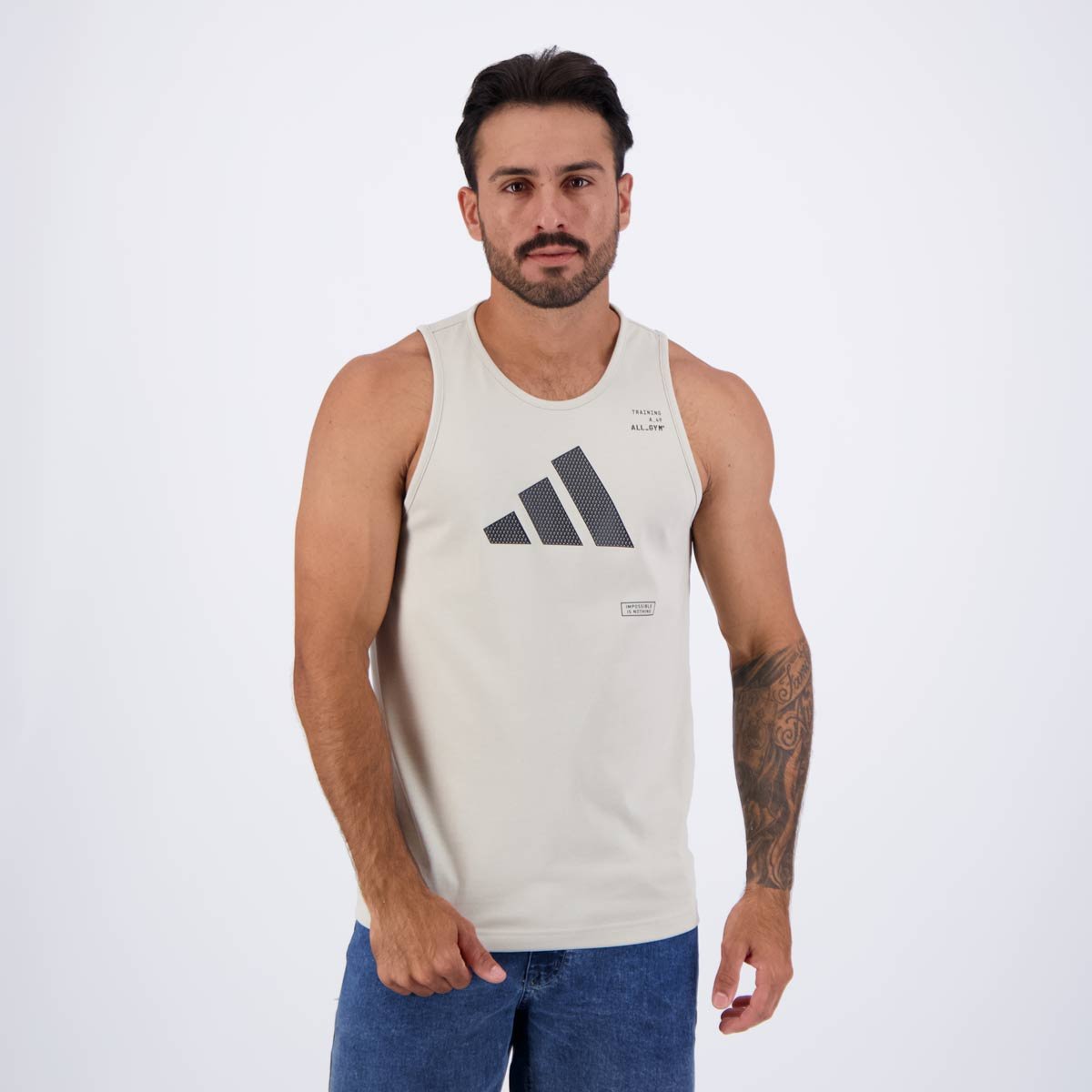 Canotta Adidas Graphic All Gym in beige e grigio