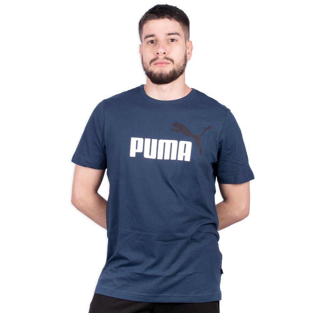 Camiseta Puma Essentials com Logo em Azul Marinho Multicolor
