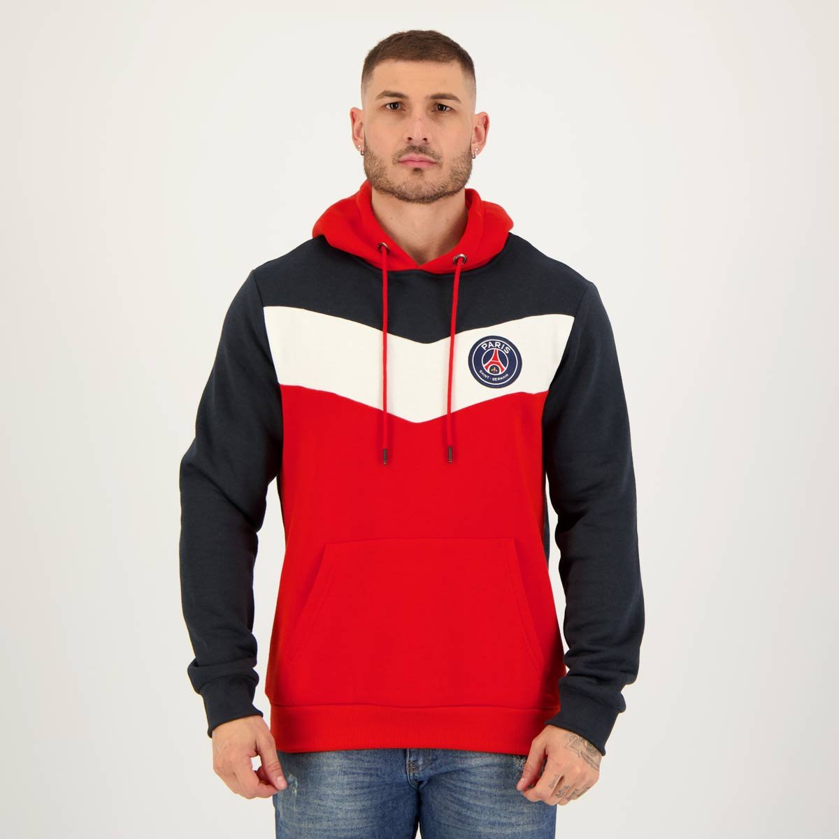 Sudadera con capucha y bolsillo canguro PSG roja
