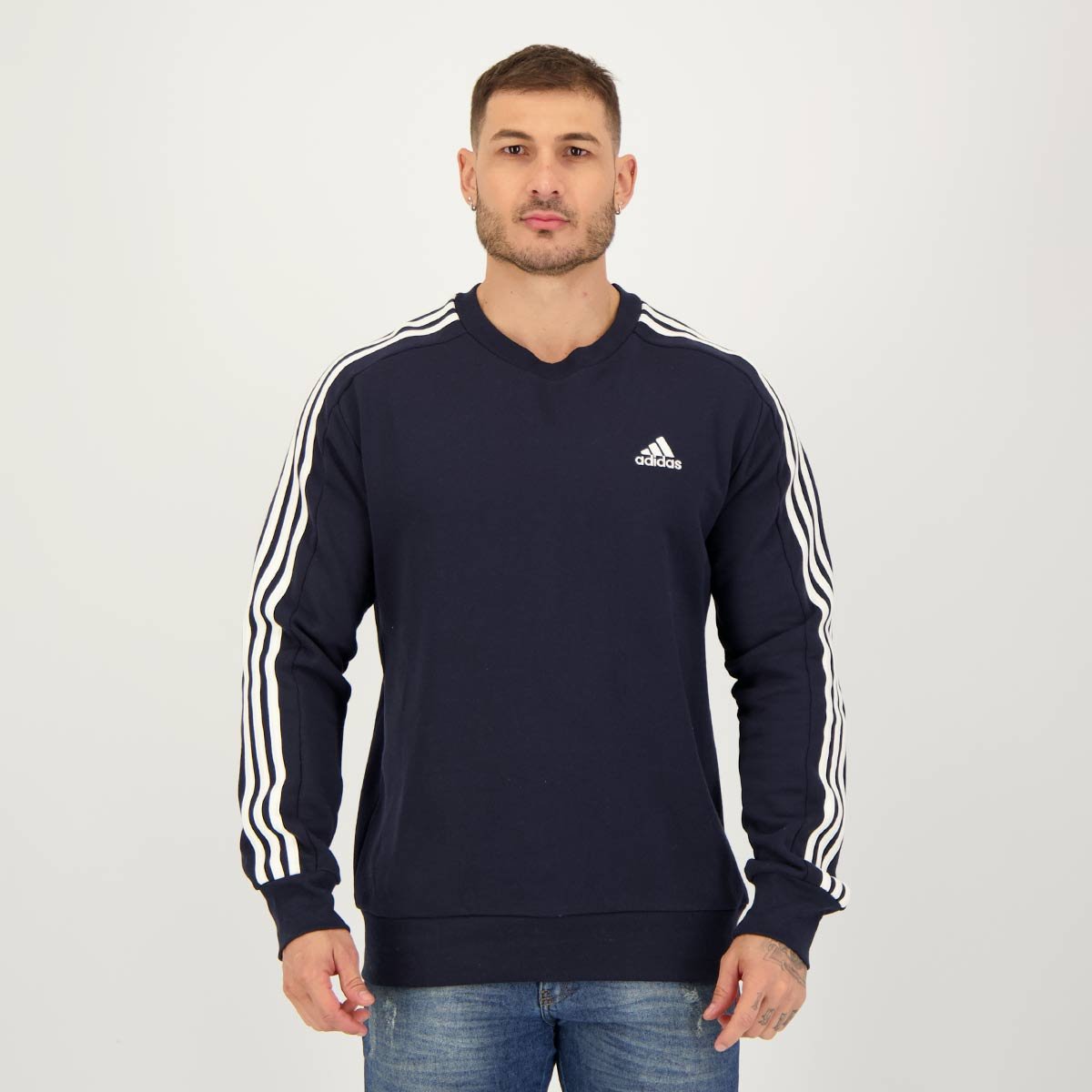 Felpa con cappuccio Adidas Essential 3-Stripes Blu Navy