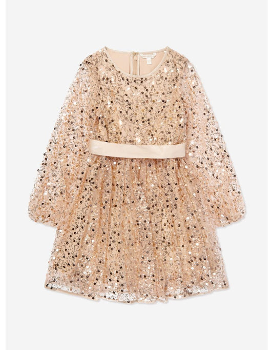 Vestito da bambina in tulle con paillettes beige