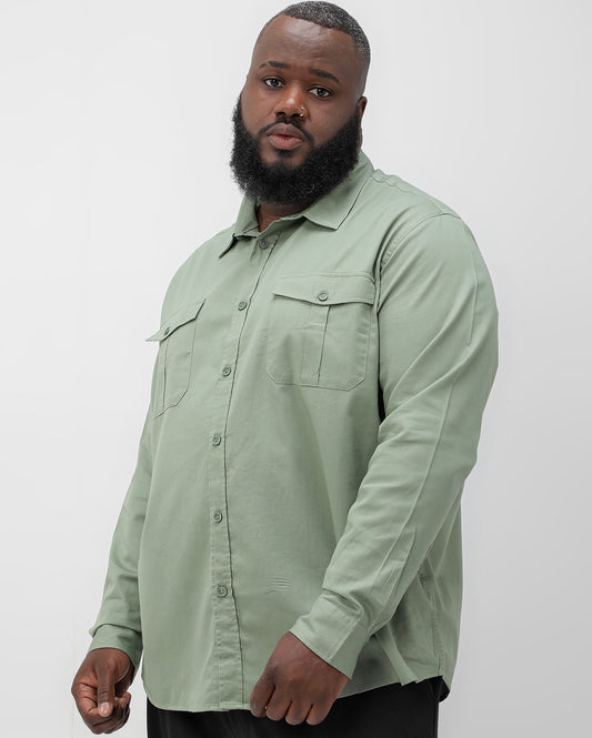 Camisa masculina plus size verde com bolsos frontais - Original Plus by Riachuelo