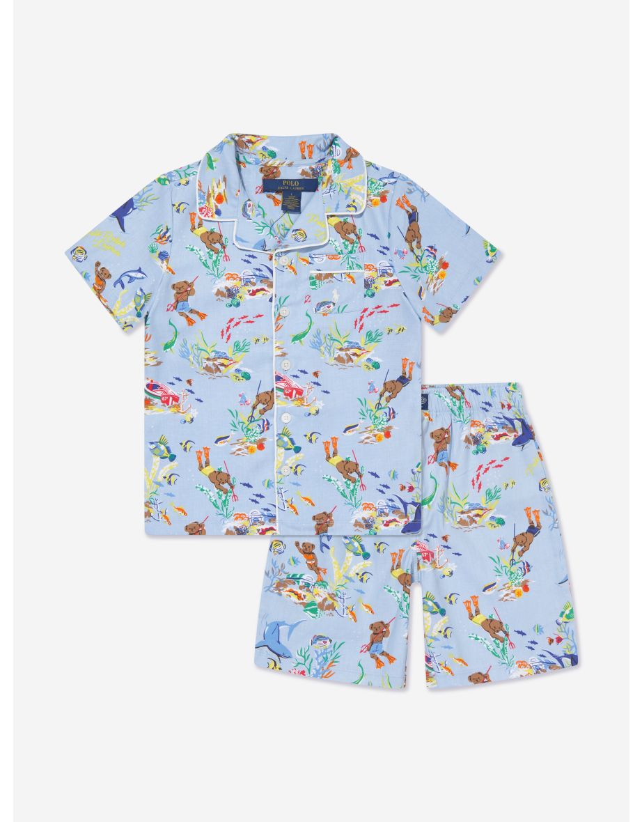 Conjunto de pijama de top y pantalón corto azul para niño