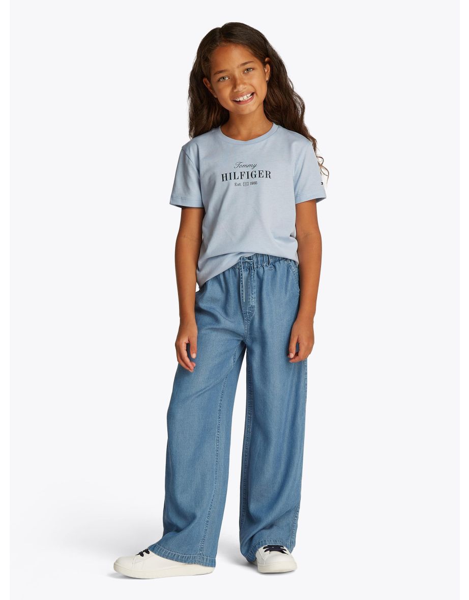 Camiseta Tommy Hilfiger Logo Script Azul, Niña