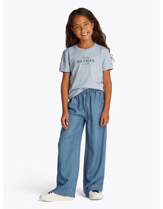 Camiseta Tommy Hilfiger Logo Script Azul, Niña