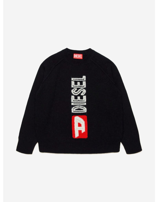Jersey de lana negro con logo de punto para niños Diesel