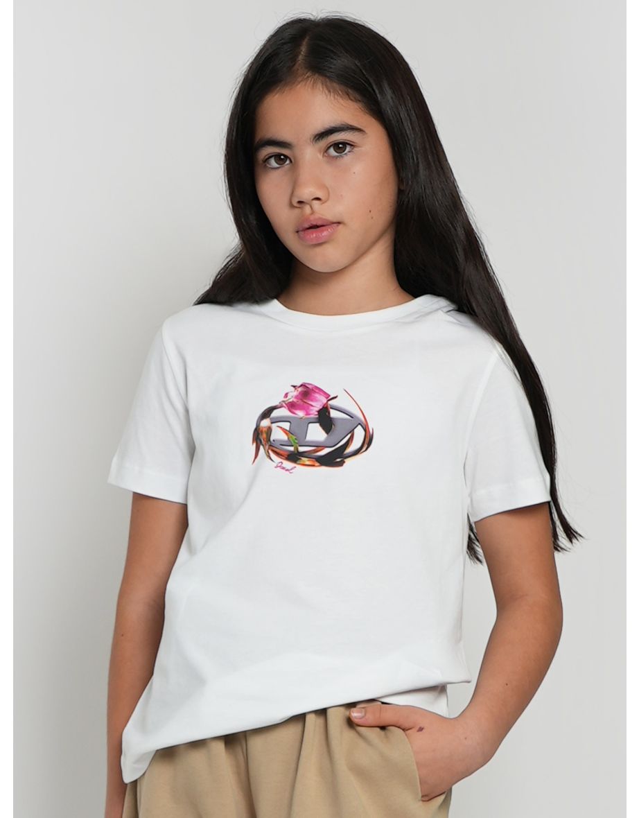Camiseta Diesel Logo de Niña en Blanco