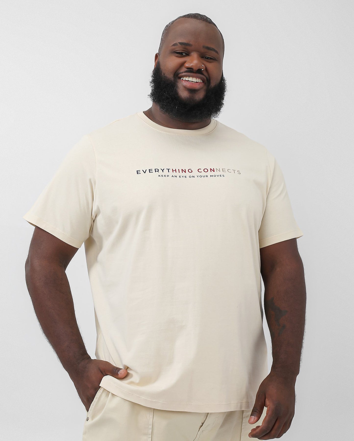 Maglietta Plus Size da uomo Everything Connects Beige | Allman By Riachuelo