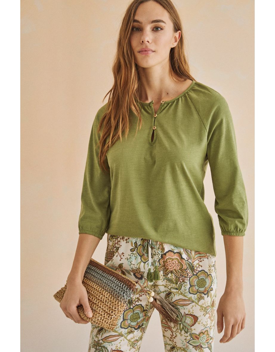 Top verde de manga larga 100% algodón