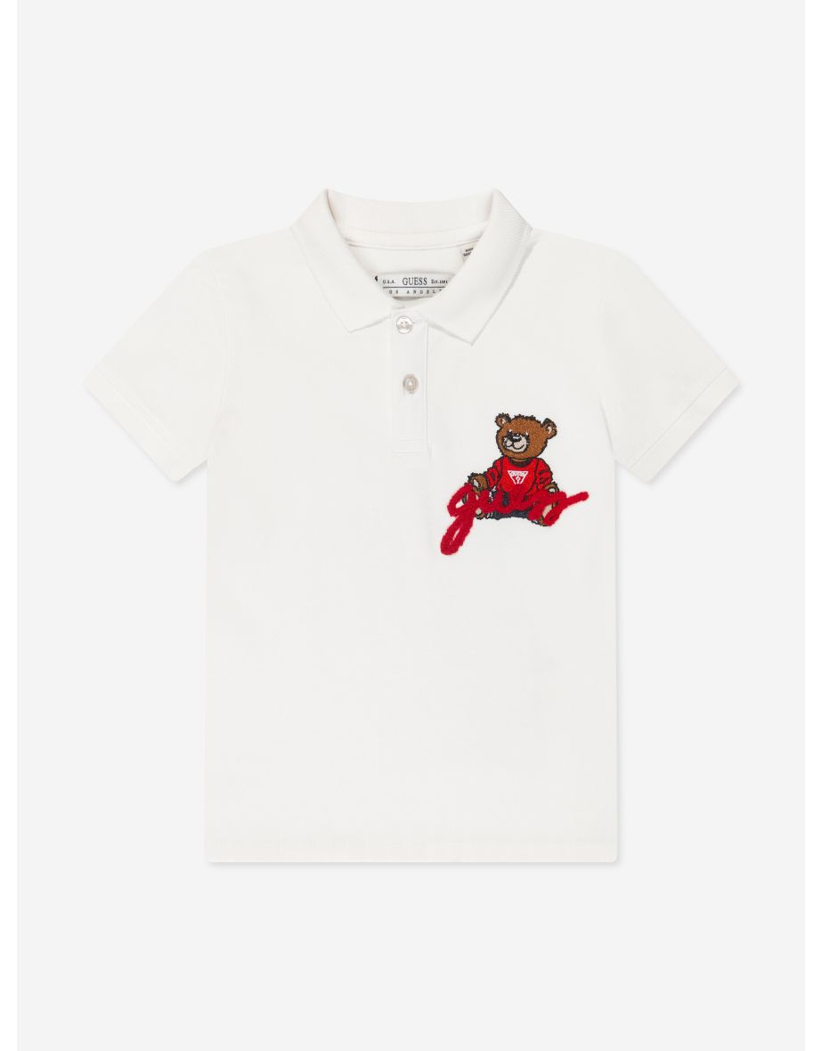 Boys' White Polo Shirt with Bear Logo