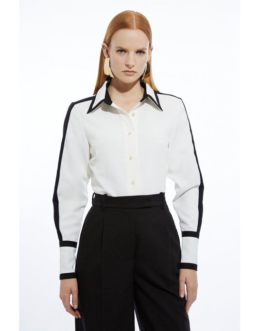 Camicia alta in twill intrecciato a blocchi di colore