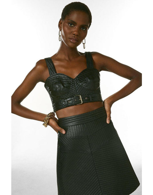Bralette de couro Petite com costura em toda a extensão e detalhe de cinto