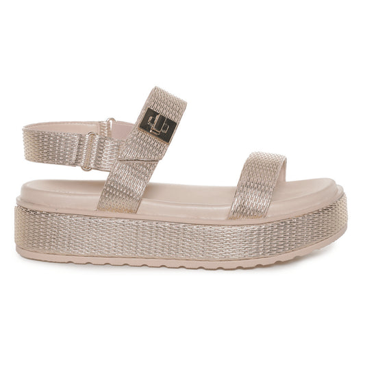 Women's Wedge Sandal with Velcro Strap in Gold by Ramarim