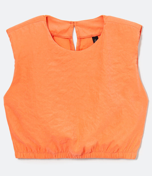 Regata Cropped Muscle Laranja com Ombreiras e Barra Elástica