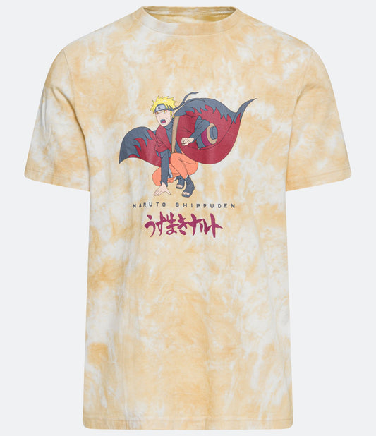 Camiseta de manga curta com estampa amarela do Naruto