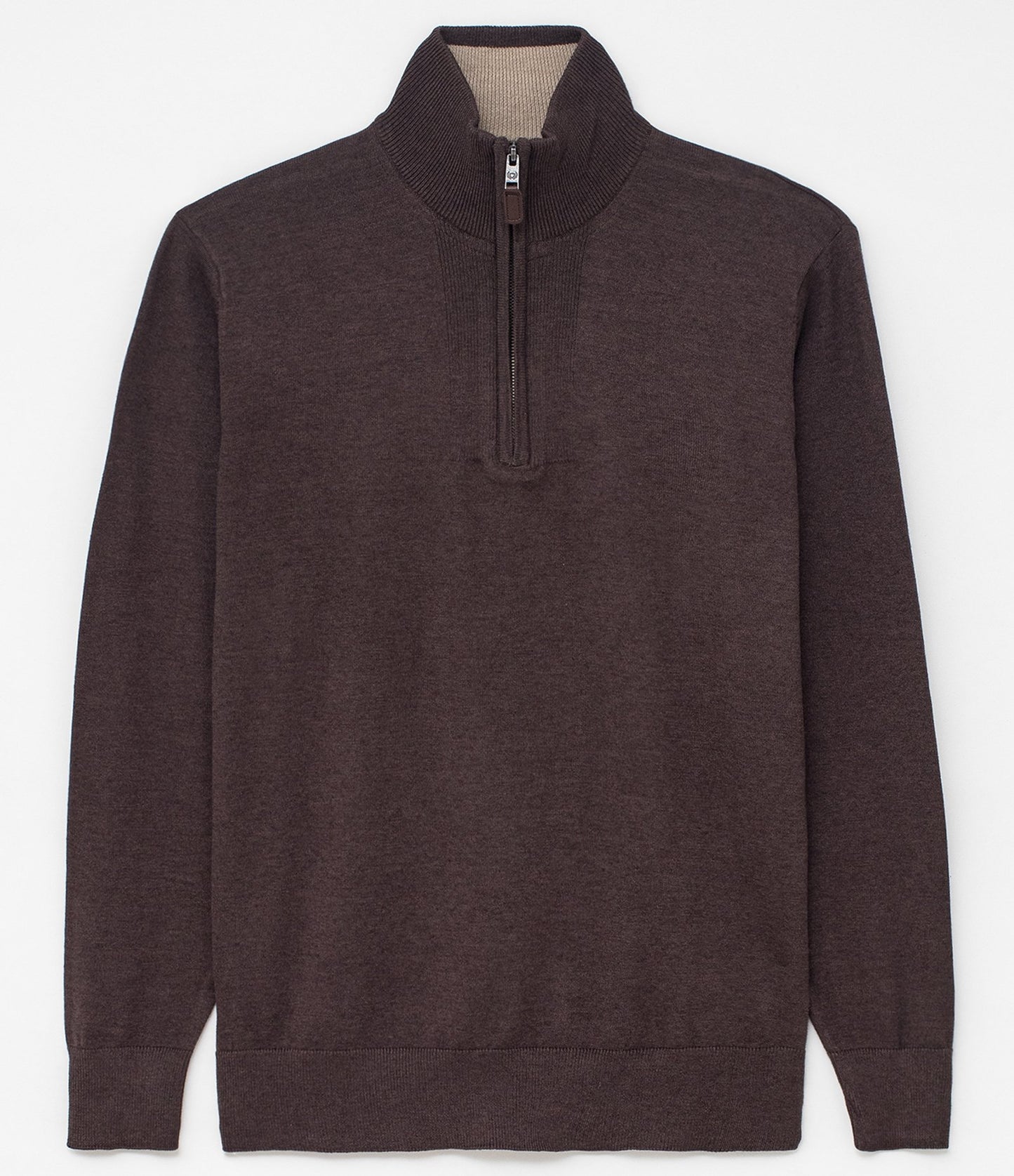 Brown Plain Sweater with Zipper Collar