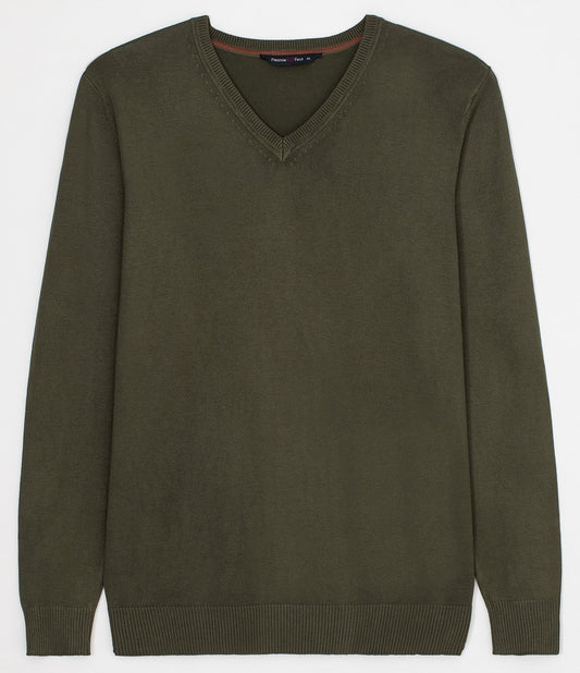Maglione basic con scollo a V e polsini aderenti in verde