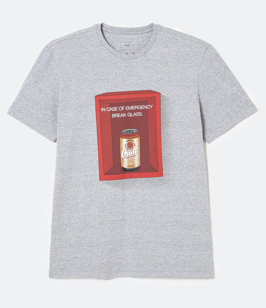 Camiseta de manga curta de algodão com estampa de cerveja em cinza médio