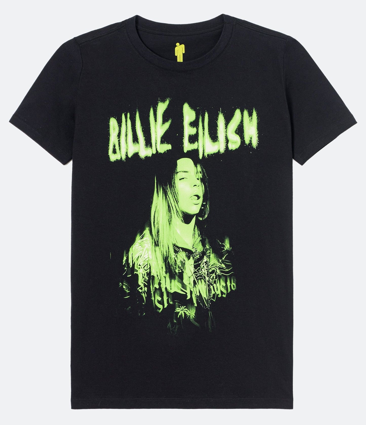 Top de manga corta con estampado fotográfico de Billie Eilish en negro