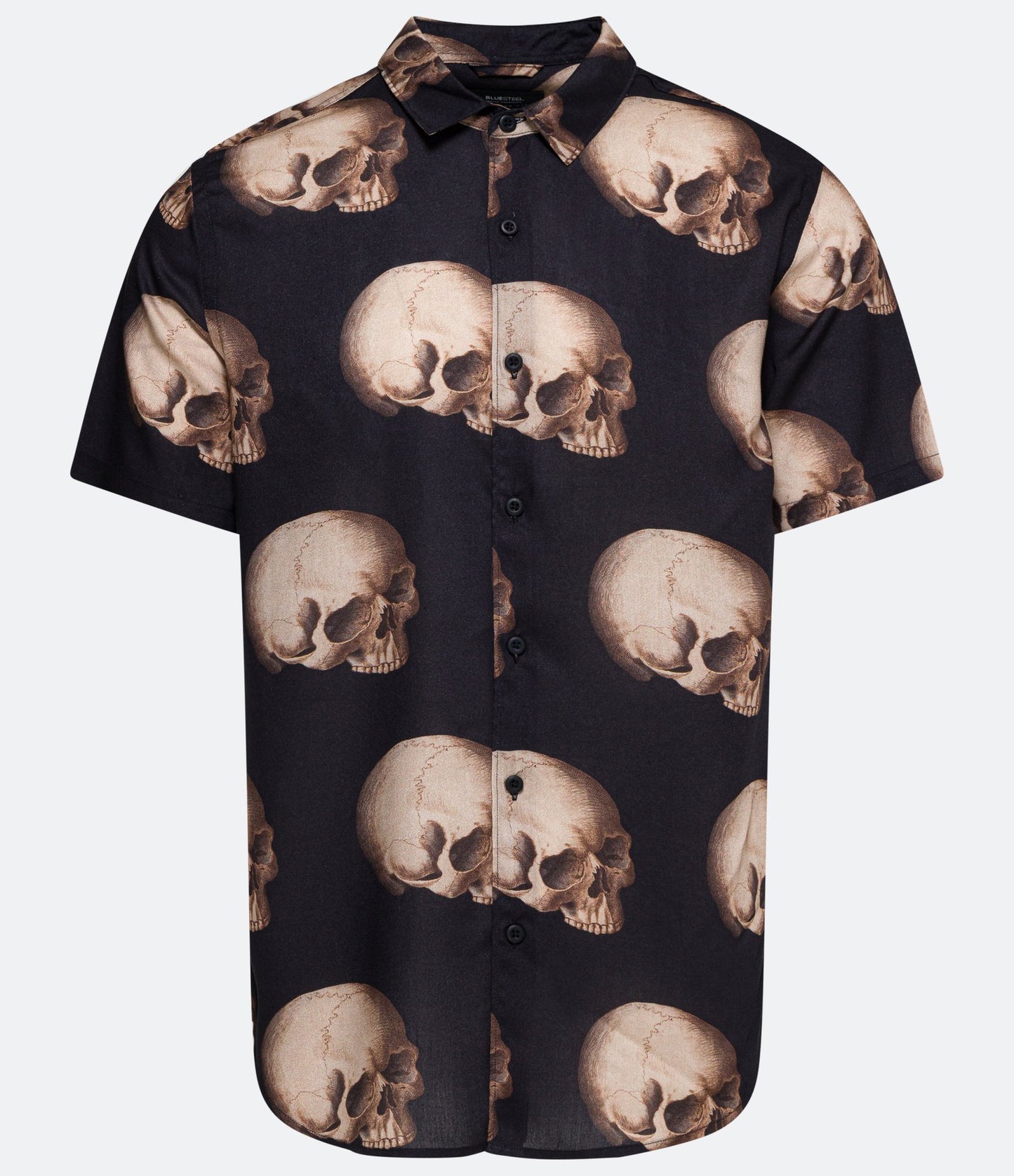 Camisa de viscose de ajuste regular com estampa de caveira preta
