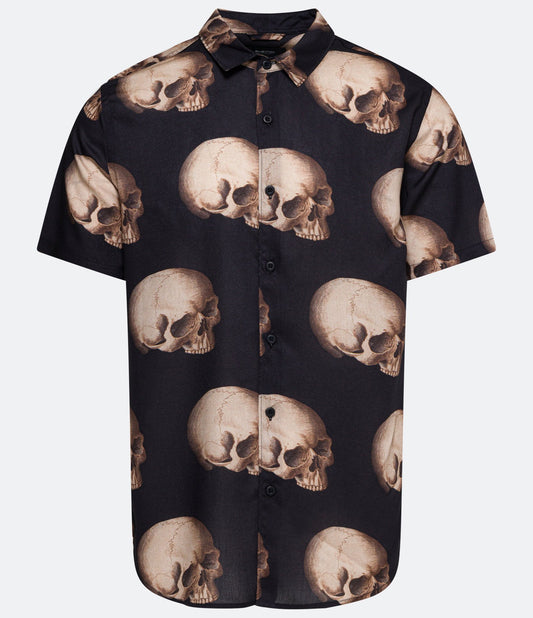 Camisa de viscose de ajuste regular com estampa de caveira preta